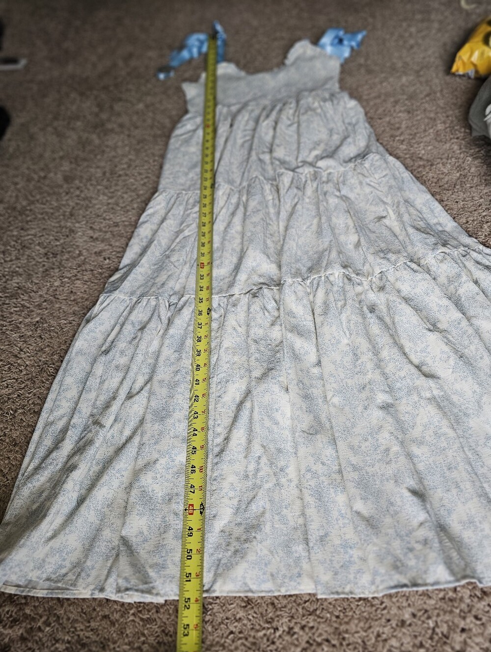 Blue Floral Tie-Shoulder Maxi Dress Empire Neck Line Tiered Maxi - Picture 9 of 9